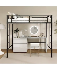 Gouun Steel Twin Loft Bed with Dual Ladders and Full-Length Guardrail