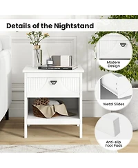Sugift Two Tier Wooden Nightstand with Drawer and Open Storage Shelf