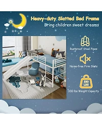 Gouun Twin Metal Loft Bed with Slide, Built-In Ladder and Safety Guardrails