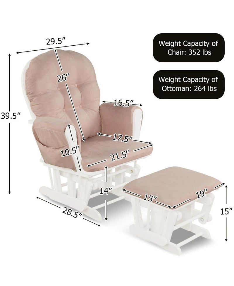 Gouun 29.5 x 28.5 in. Wood Glider with Ottoman, Storage Pocket and Detachable Cushion