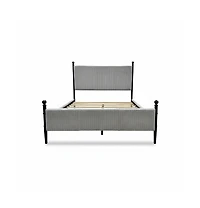 Homfan Modern Corduroy Upholstered Bed Frame with Vertical Striped Headboard, Wooden Slats, Metal Legs