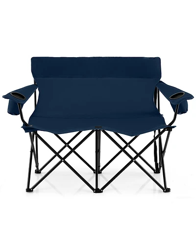 Sugift Double Camping Chair Two Person Folding Loveseat with Cup Holders