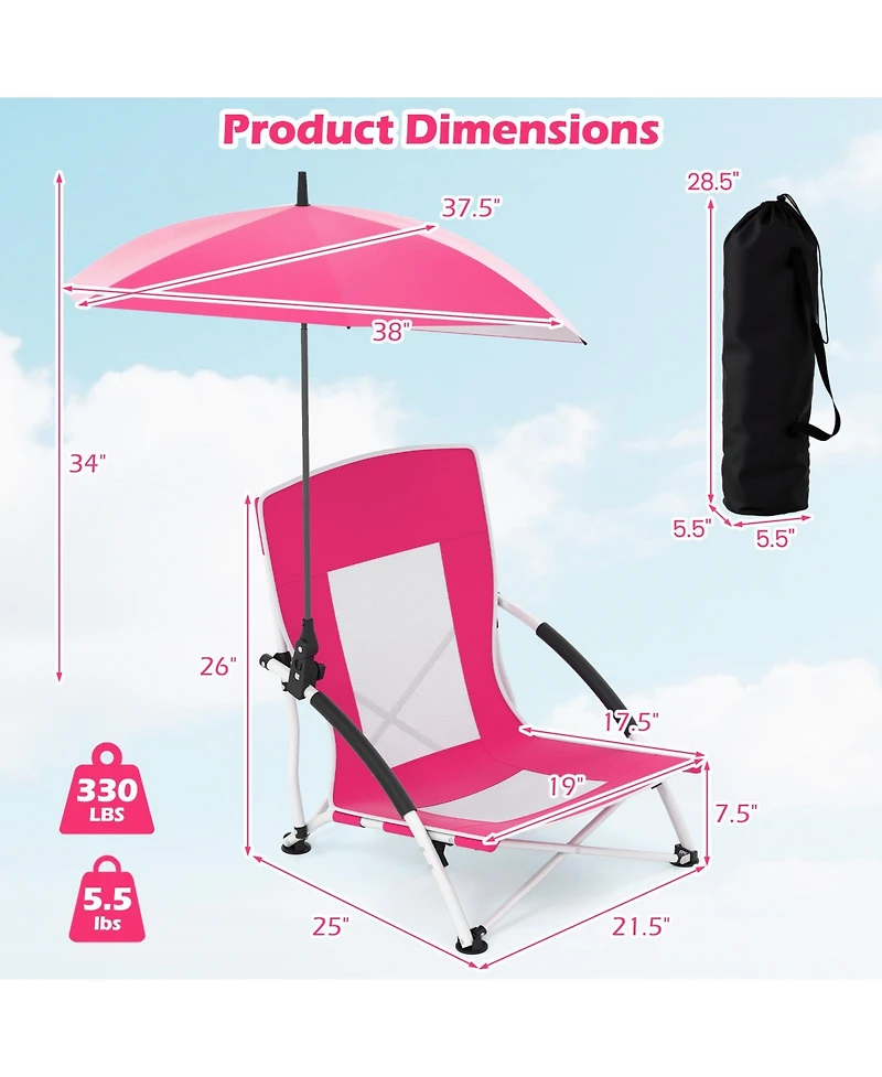 Sugift Two Pack Beach Umbrella Chairs with Adjustable Parasol