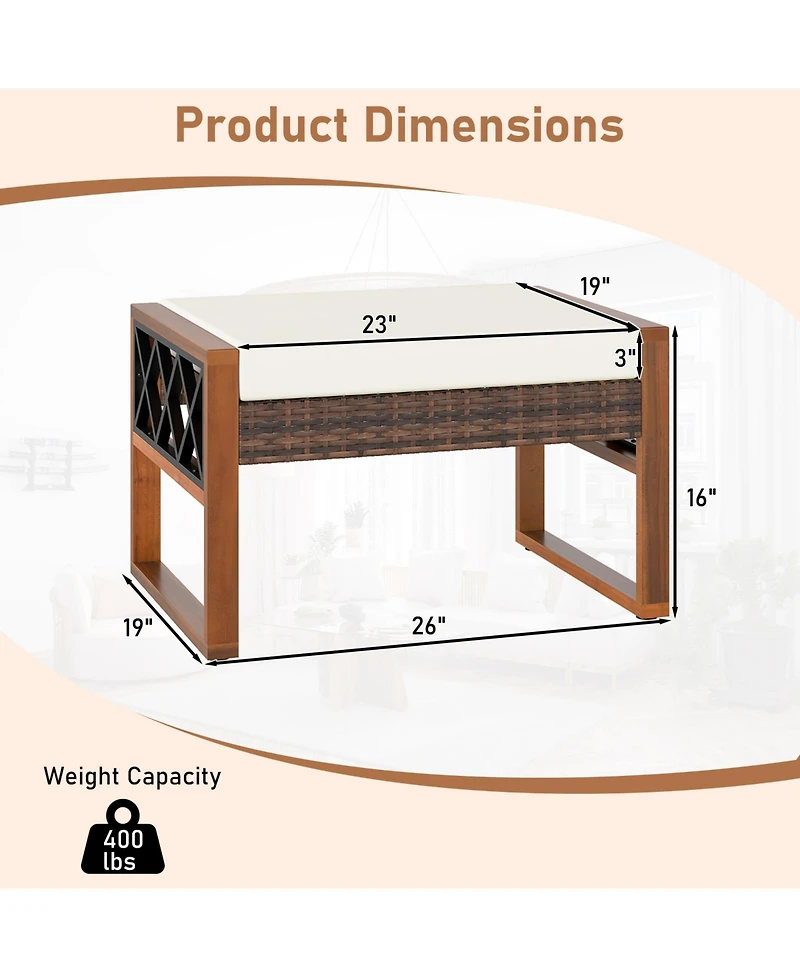 Sugift Pe Rattan Wicker Ottomans Set of Two with Removable Cushions