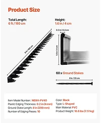 Sugift Landscape Edging Border, 10Pcs 6 ft x 1.6 inches, Plastic Garden Edging with 60 Spikes