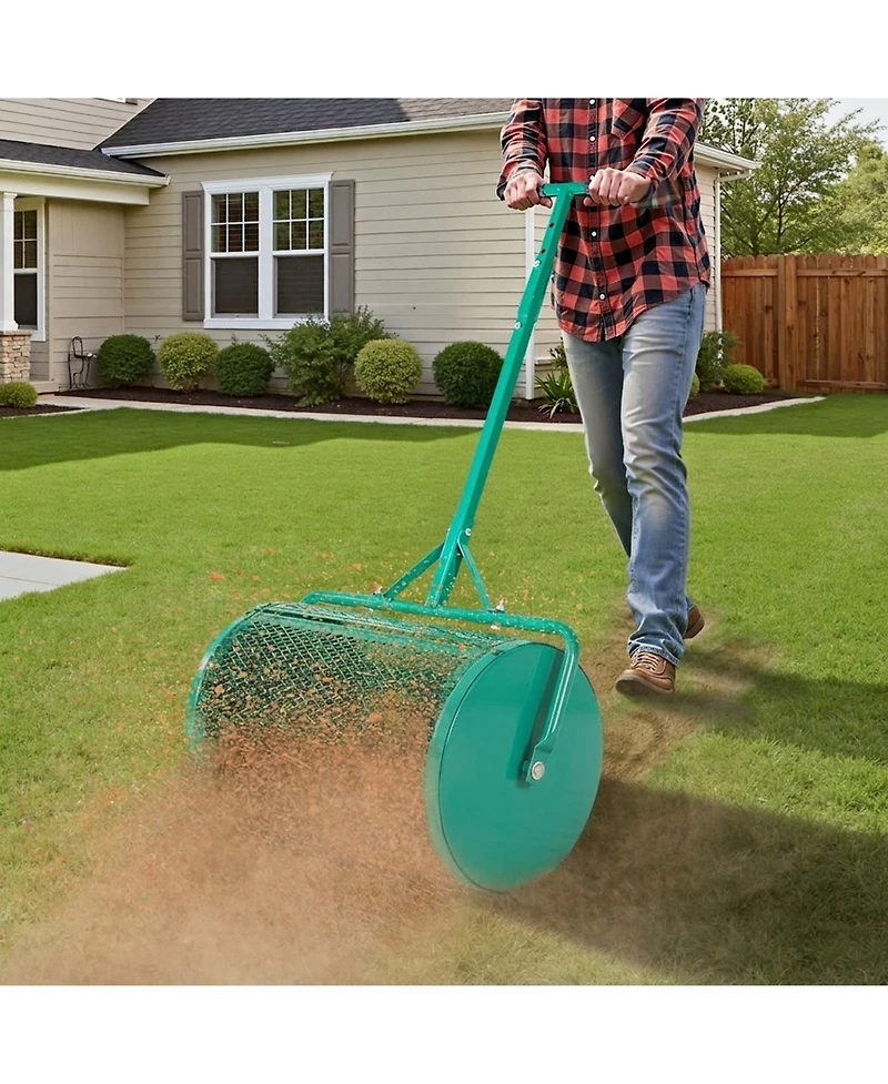 Sugift Compost Spreader, 24 inches Wide with Adjustable Height, Powder-Coated Steel Roller