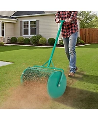 Sugift Compost Spreader, 24 inches Wide with Adjustable Height, Powder-Coated Steel Roller