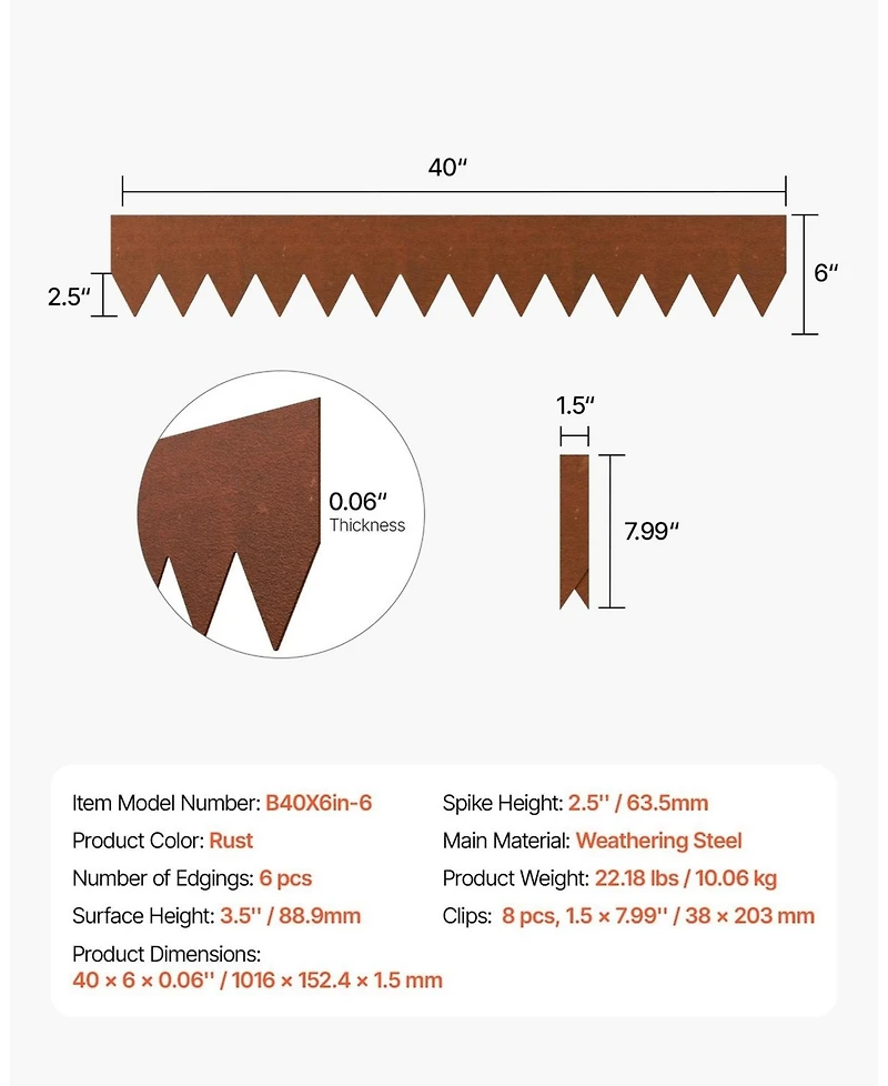 Sugift Steel Landscape Edging, 6 Pack, 40 x 6 inches, Bendable for Lawn and Garden Borders