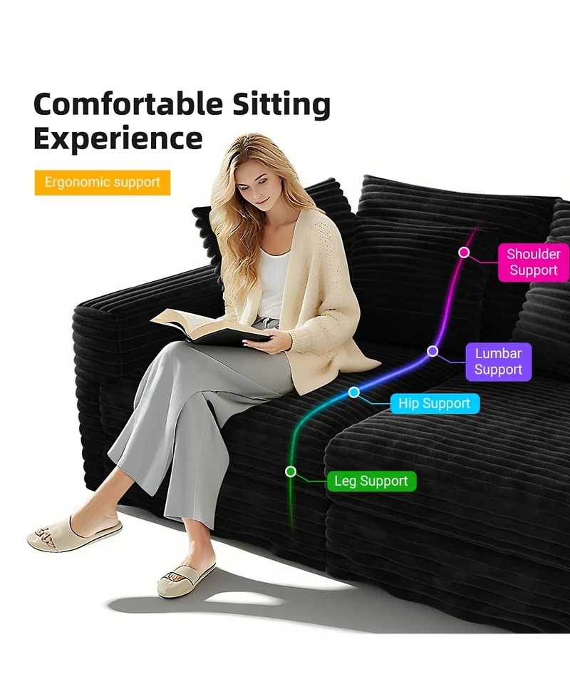 Rainsken 3-Seater Corduroy Couch, 82.7" Convertible Deep Lounge Seat, Comfortable Upholstered Sofa with Soft Pillows for Living Room Use