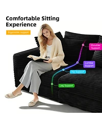 Rainsken 3-Seater Corduroy Couch, 82.7" Convertible Deep Lounge Seat, Comfortable Upholstered Sofa with Soft Pillows for Living Room Use