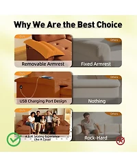 Rainsken 109.5" Convertible U-Shaped Sofa, Oversized Modular Sectional Sleeper with Pull Out Bed, Removable Armrests and Usb Ports for Living Room