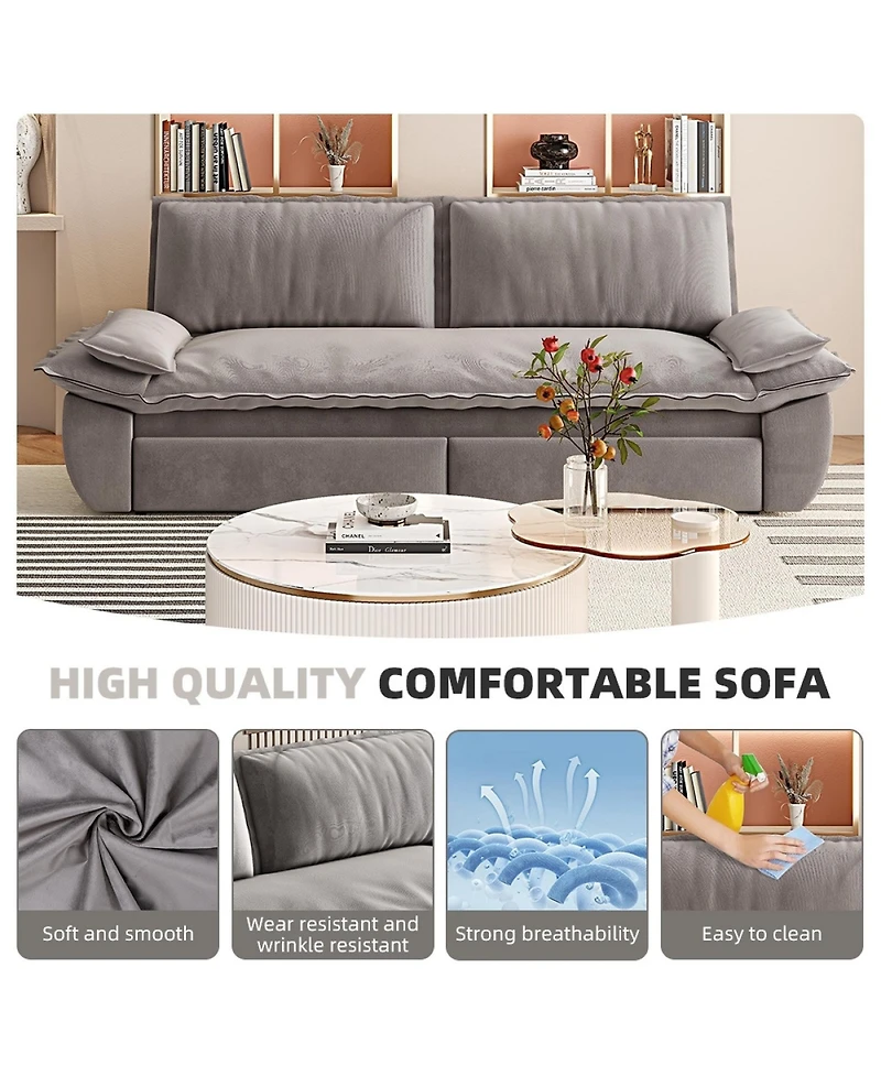 Rainsken 3-in-1 Multi-Functional Velvet Sleeper Loveseat, 73.2 Inch Queen Pull Out Sofa Bed Featuring Plush Soft Armrests for Living Room Use