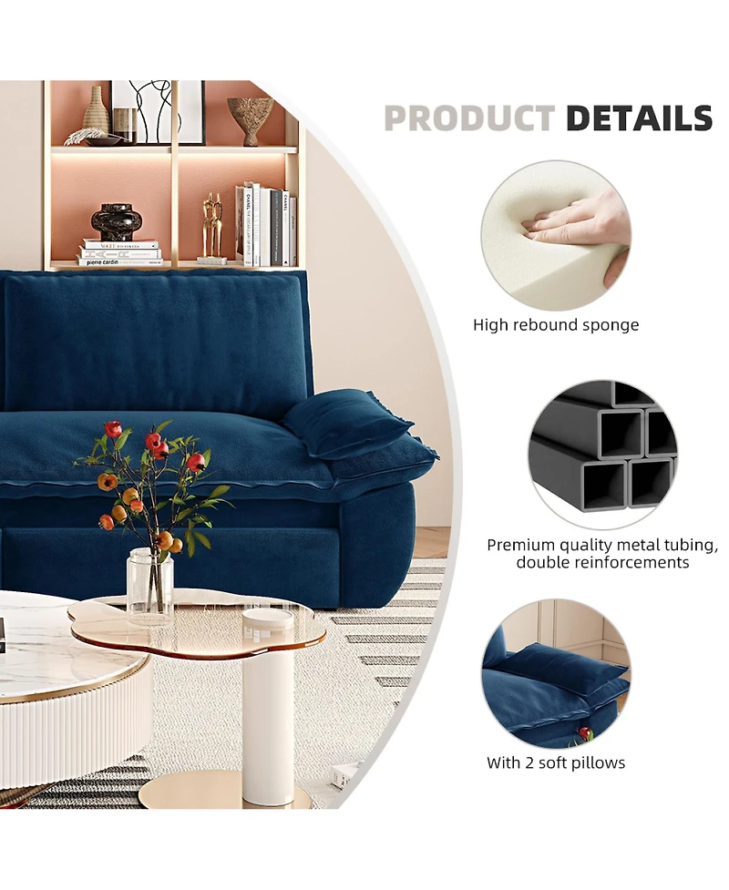 Rainsken 73.2" Convertible Loveseat, Queen Size Velvet Upholstered Pull-Out Sleeper Sofa with Gentle Cushioned Armrests for Living Room