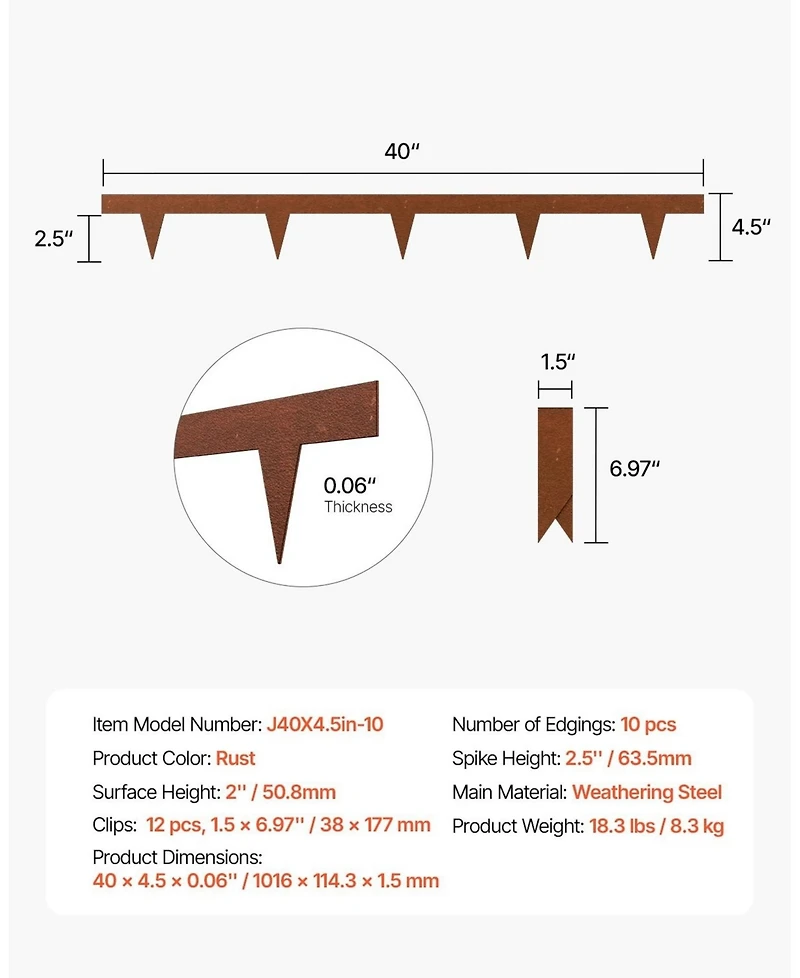 Sugift Steel Landscape Edging, 10 Pack, 40 x 4.5 inches, Weather-Resistant Metal for Garden