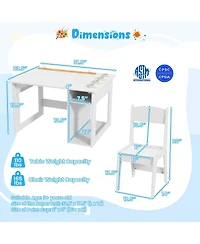 Gouun Kids Art Table and Chair Set with Paper Roll Holder and Paint Cups