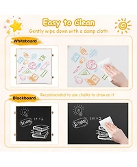 Gouun Robot-Shaped Kids Table and Chairs with Reversible Whiteboard for Ages 3