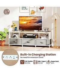 Gouun 55 in Tv Stand with Power Outlets and Fabric Storage Drawers