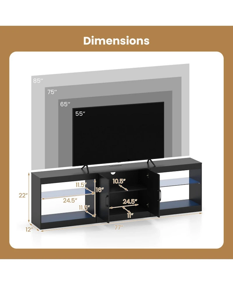 Gouun 77 in Led Entertainment Center with Power Outlets for TVs up to 85