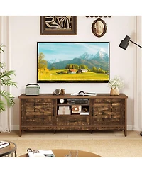 Gouun 59 in Farmhouse Tv Stand with Woven Accent Doors and Adjustable Shelves