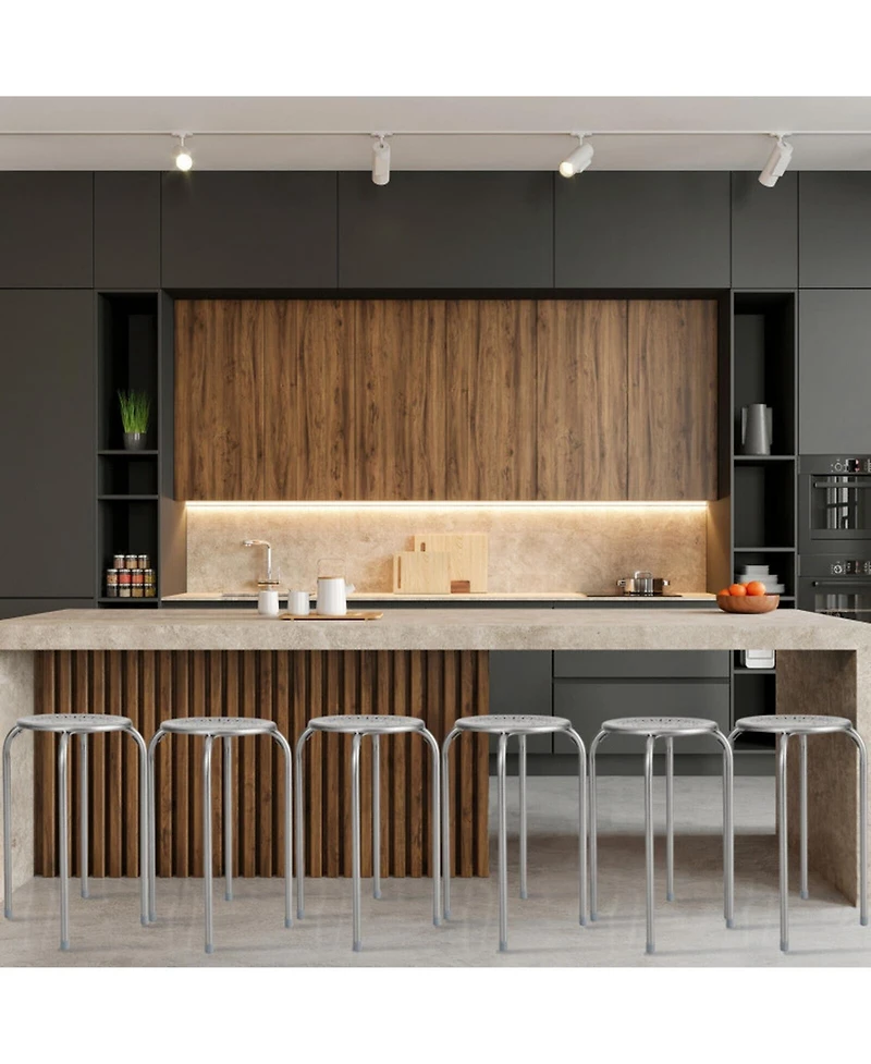 Gouun Stackable Round Metal Stools Set of 6 with Daisy Cutout Design