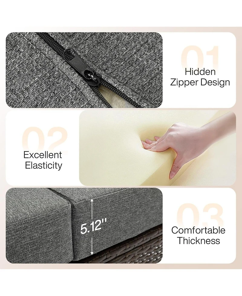 Tribesigns 5-Piece Outdoor Wicker Patio Furniture Set with 2 Swivel Chairs, 1 Loveseat and 2 Tables, Rattan Conversation Set with Cushions