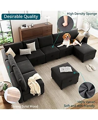 gaomon Modular Sectional Sofa with Storage, U Shaped Sectional Couch with 2 Ottomans, High Supportive & Soft Sponge with Sleeper Couches