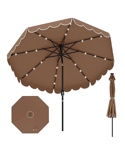 Sugift 9.3 ft Solar Patio Umbrella with Led Lights and Vented Top