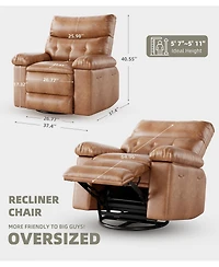 gaomon Swivel Rocking Recliner Chair, Oversized Pu Leather Reclining Nursery Rockers with Heat and Massage, Rocker Chair Pull Handle