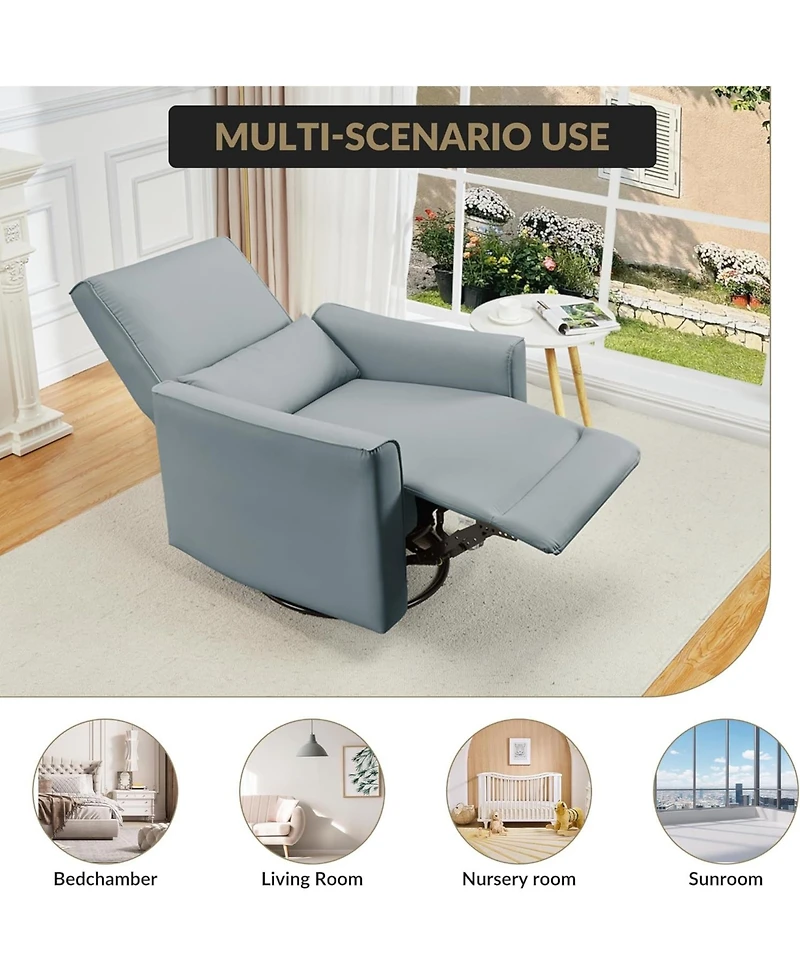 gaomon 360degree(s) Swivel Rocking Recliner Chair, Manual Fabric Glider with Lumbar Support, Padded Armrests, Footrest, Living Room
