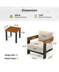 Tribesigns 3-Piece Patio Conversation Set with 2 Armchairs & Coffee Table, Modern Garden Furniture