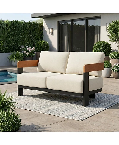 Tribesigns Outdoor Patio Sofa with Cushions, Metal Frame Patio Couch with Thick Cushions, Outdoor Seating