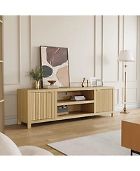 gaomon Fluted Tv Stand for 75plus Inch, Modern Entertainment Center with 2-Tier Storage & Adjustable Shelves, Media Console Cabinet