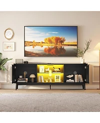 gaomon Tv Stands for Living Room, Mid Century Modern Entertainment Center with Storage and Led Lights, Tv Console for Tv up to 75 inch with Power