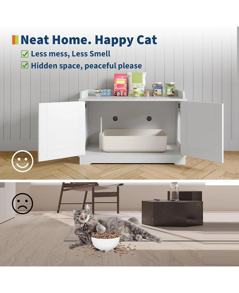 gaomon Cat Litter Box Enclosure Hidden Litter Box Cabinet with Wooden Barn Door, End Table Style Indoor Cat House Fits Most Litter Boxes