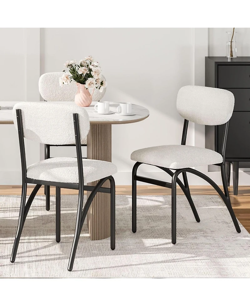 gaomon Set of 4 Dining Chairs, Boucle Upholstered, Modern Metal Legs, Lambswool Fabric Seats, for Kitchen, Dining Room