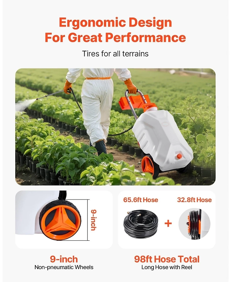 Sugift Battery-Powered Sprayer, 10 Gallons, Electric Weed Sprayer with Wheels