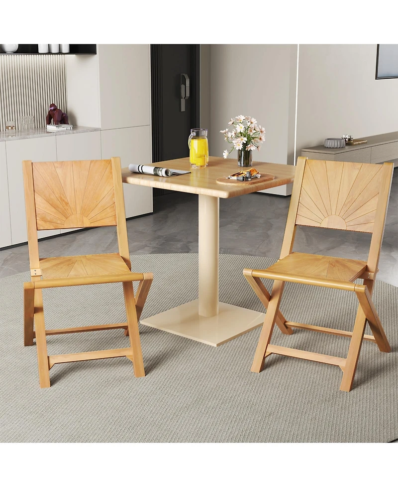 Gouun Set of 2 Folding Teak Wood Patio Chairs with 105-Degree Inclined Backrest