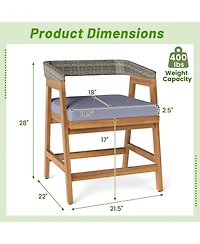 Gouun Set of 4 Acacia Wood Wicker Outdoor Dining Chairs with Seat Cushions