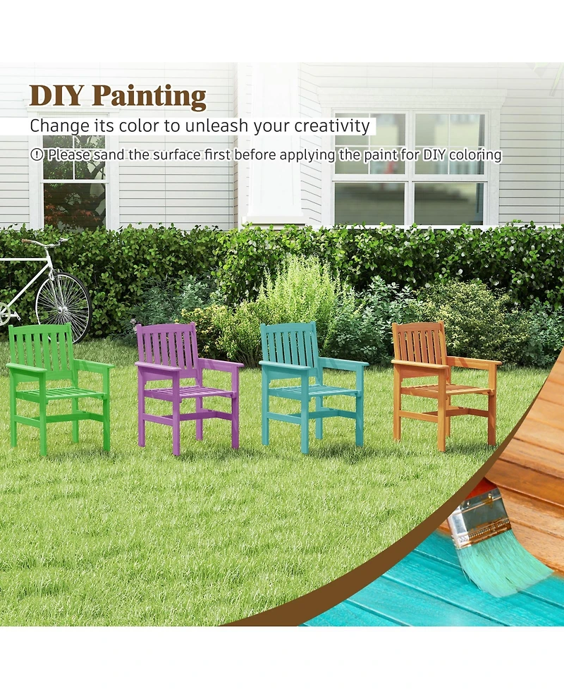 Gouun Set of 2 Solid Wood Patio Chairs with Inclined Backrests and Armrests