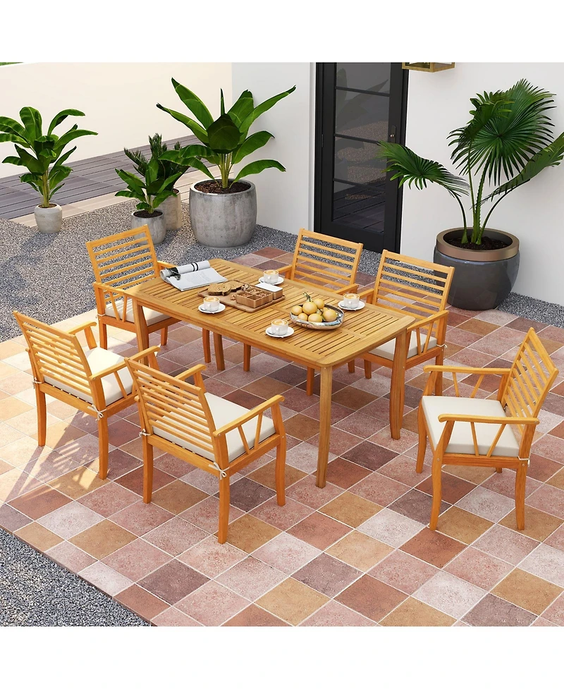 Gouun Set of 2 Acacia Wood Outdoor Dining Armchairs with Removable Cushions