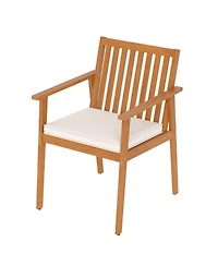 Gouun Set of 2 Acacia Wood Patio Dining Chairs with Removable Padded Cushions