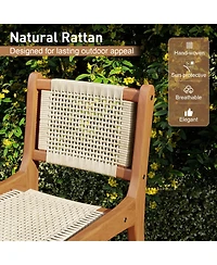 Gouun Counter Height Teak Wood and Rattan Outdoor Bar Stool with Footrest