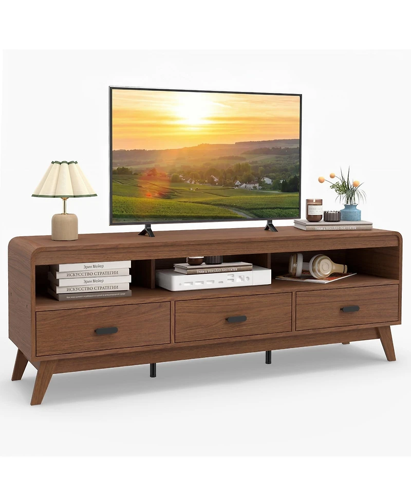 Gouun Mid-Century 59.5-Inch Tv Stand with Three Drawers and Open Shelves