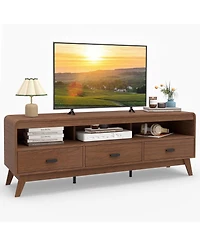 Gouun Mid-Century 59.5-Inch Tv Stand with Three Drawers and Open Shelves