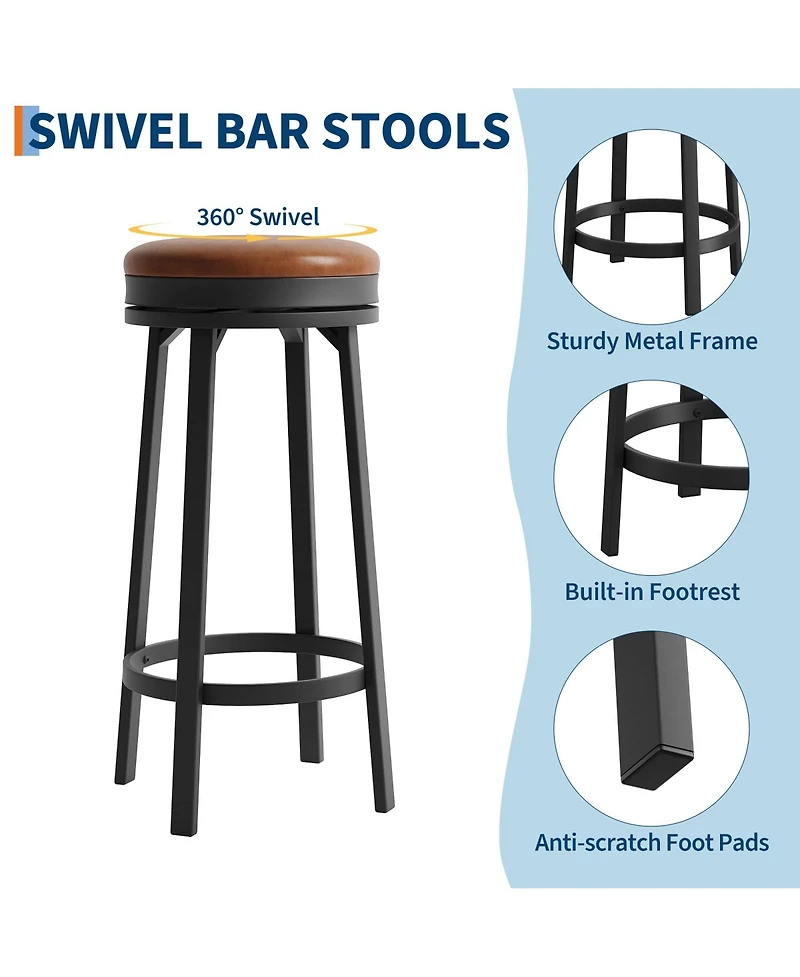 gaomon 30" Swivel Bar Stools Set of 2, Pu Leather Backless Metal Frame