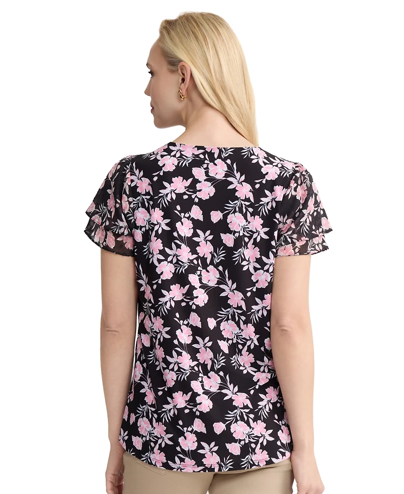 Jones New York Women's Flutter-Sleeve V-Neck Top