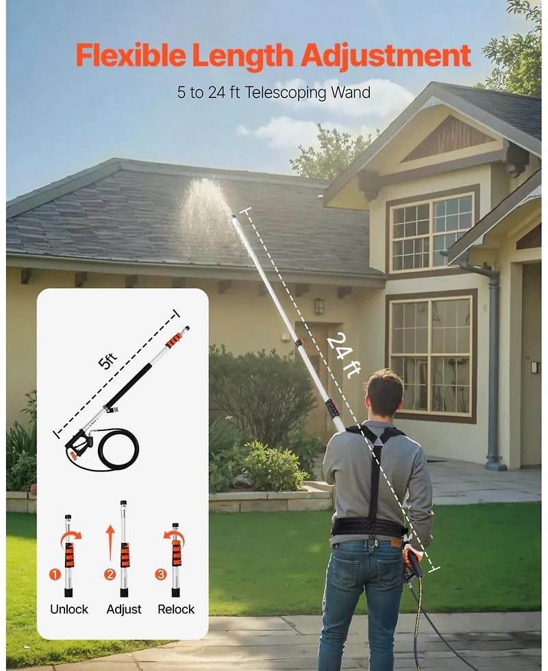 Sugift Pressure Washer Telescoping Wand, 24 ft, 4000 Psi with 7 Nozzles and Harness