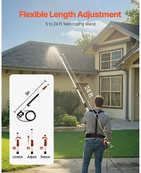 Sugift Pressure Washer Telescoping Wand, 24 ft, 4000 Psi with 7 Nozzles and Harness