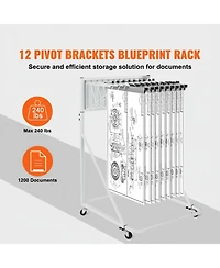 Gouun Mobile Blueprint Storage Rack with 12 Pivot Brackets Adjustable Height