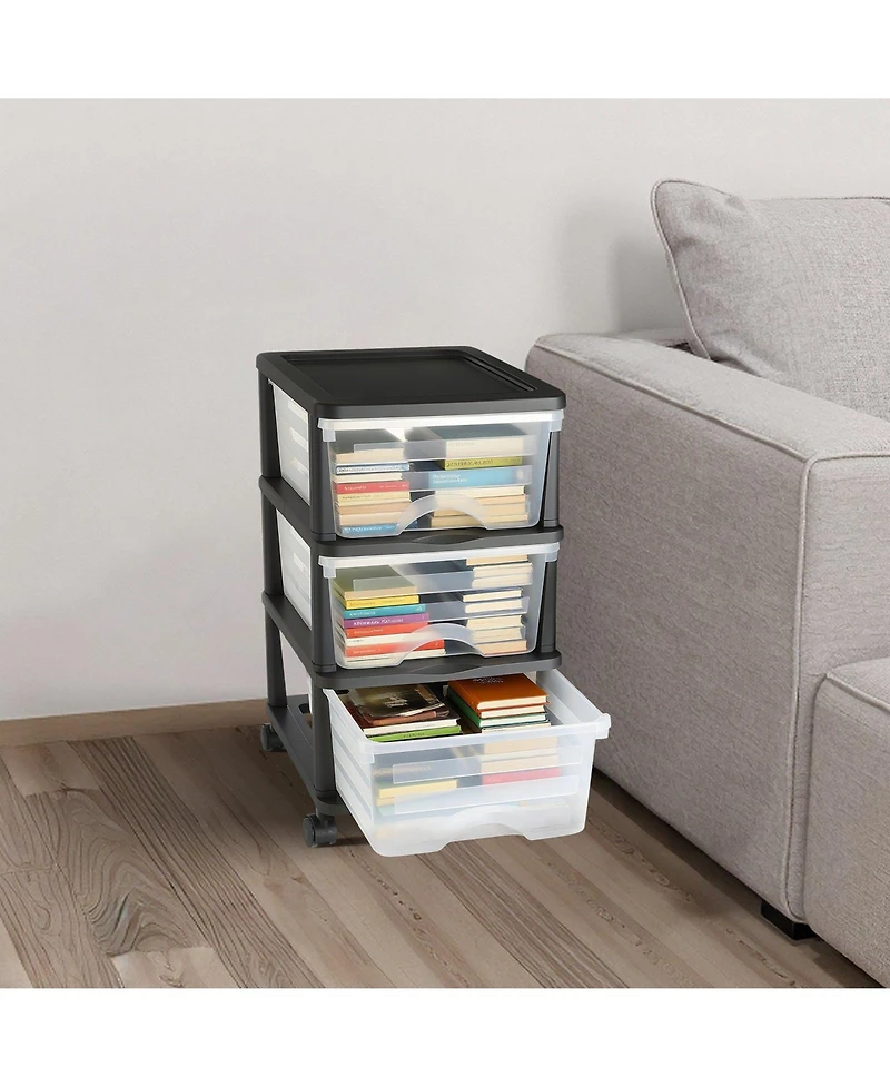 Gouun 3 Drawer Rolling Storage Cart with Clear Front Panels and Wheels